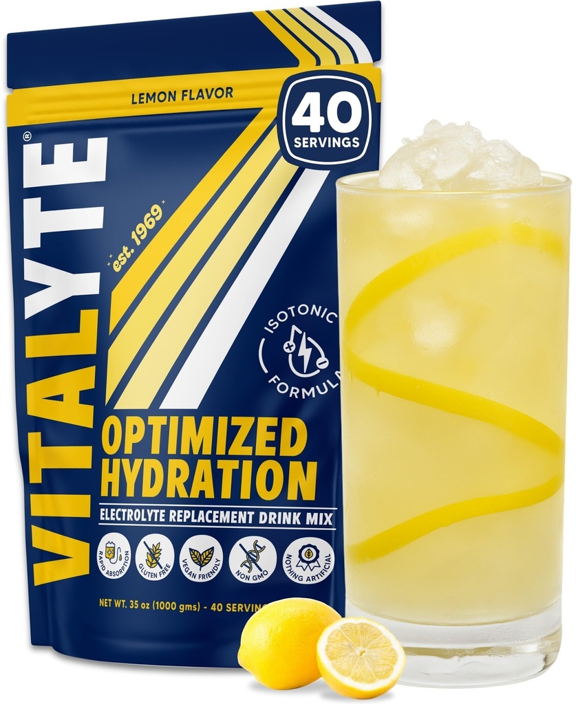 Vitalyte Electrolyte 분말 음료 혼합, Isotonic Electrolyte Hydration 혼합, 글루텐 무료 포스트 운동 분말 혼합, 1, 35 온스 팩., 레몬 맛