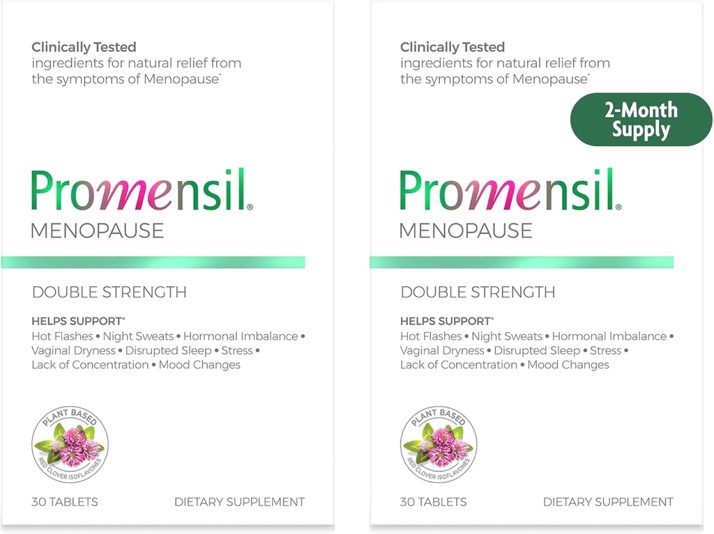 Promensil Menopause 여성을위한 두 배 힘 보충제 - Red Clover Isoflavones, 도움 지원 핫 플래시, 나이트 스웨터, 휴지 - 30 카운트 (패치 2)