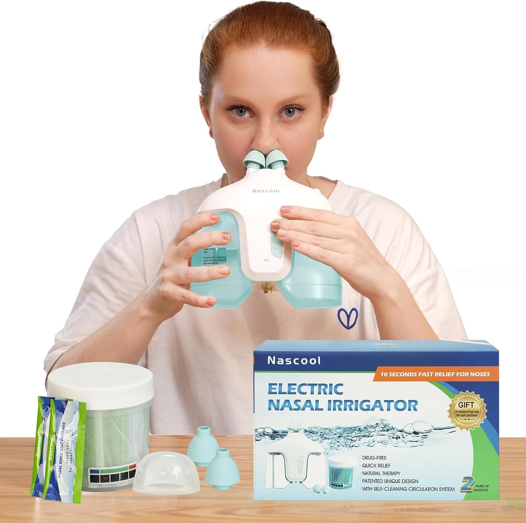 전기 Nasal 관개 시스템, Nasal Rinse 기계 Sinus 성인, Nose 세탁기, 50 Saline Packets (녹색)를 가진 Nasal Rinsing 체계