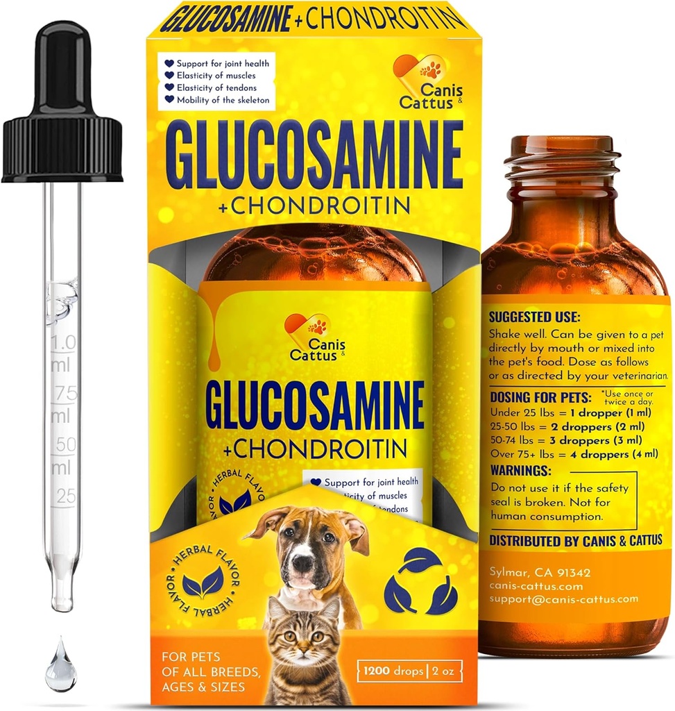 Glucosamine for Cats | Dog Joint Liquid Supplement | 고양이 조인트 보충교재 | Dogs Liquid를 위한 글루코사민 | 초본 맛 | 2 Oz