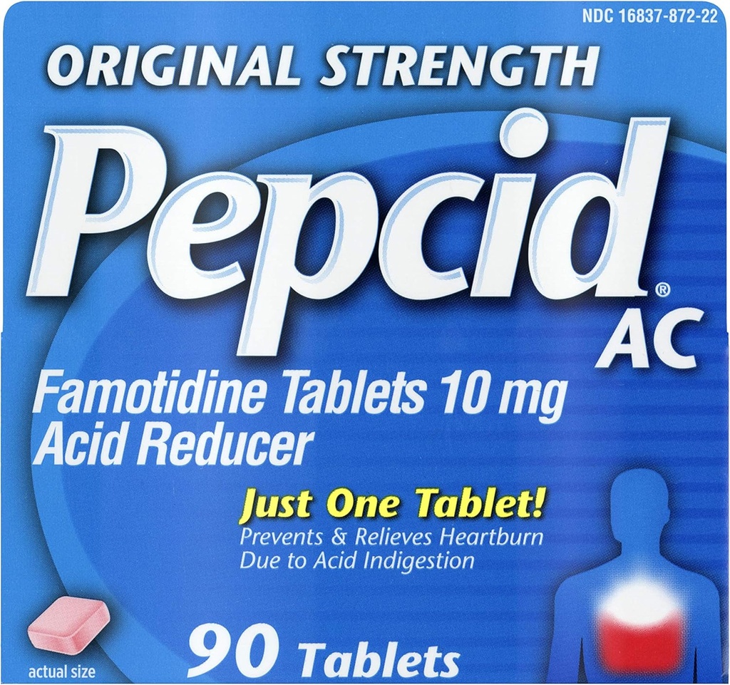Pepcid AC 본래 힘, Heartburn 예방 & 기복, 90 ct를 위한 10 mg Famotidine