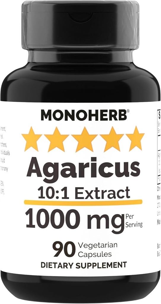 MONOHERB Agaricus 버섯 추출물 1000 mg - 90 채식 캡슐