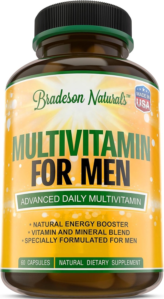 에너지, 초점 및 성능을위한 남성 Multivitamin 보충. 남자 비타민 A, C, D, E & B12, 아연, 칼슘, 마그네슘 & 더 많은 것. 다 비타민 60 캡슐 미국에서 만드는