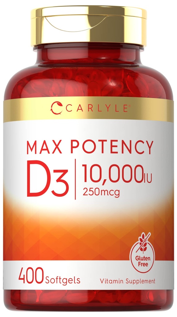 Carlyle Vitamin D 10000 IU 400 Softgels | 가치 크기 | 최대 효능 | 비 GMO, 글루텐 무료 보충