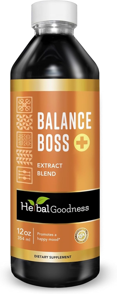 Herbal Goodness Happy Mood Support Supplement - St Johns Worth는 Relaxation 및 Calmness, Rhodiola Rosea Balance Boss 12 Fl. oz를 홍보합니다.