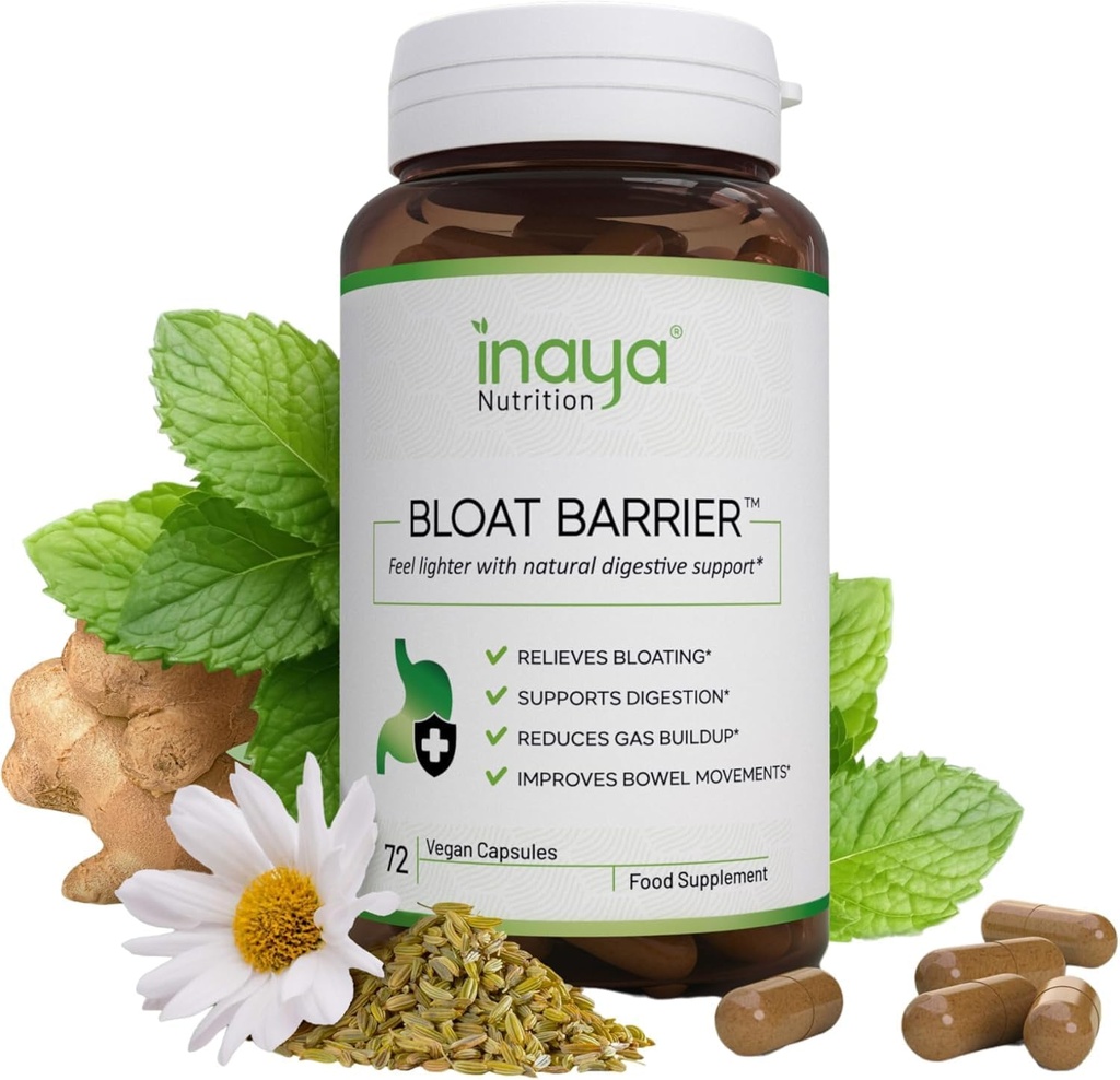 BloatBarrier 72 캡슐 - Stomach Bloating Relief, Gas Reduction 및 향상된 Bowel Movement - Vegan, Gut Health Supplements에 대한 천연 소화 및 부유물 보충