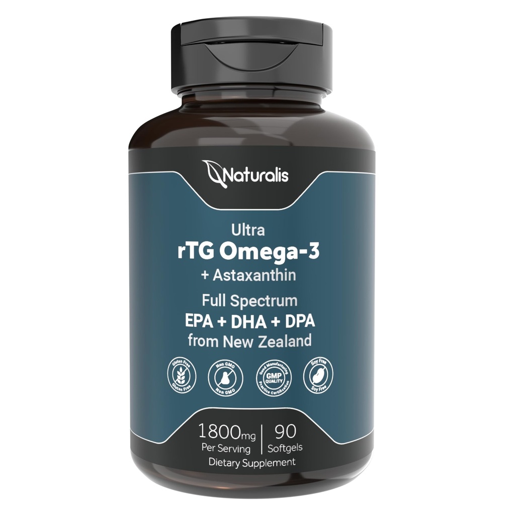 Naturalis Ultimate rTG Omega 3 Fish Oil 1800mg from Wild 뉴질랜드 Tuna - Full Spectrum Omega3s EPA, DHA 및 DPA - 지속 가능한 Sourced, Non-GMO, 글루텐 무료 - 90 Softgels