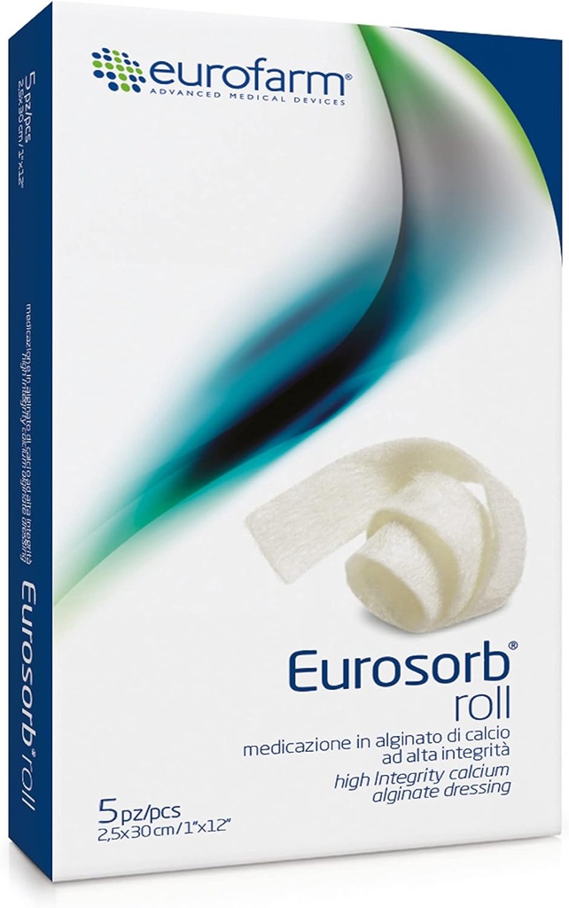 Eurosorb 롤 -1 x 12 에 -100% 높은 무결성 칼슘 리본 드레싱,Promotes 치유 과정,새로운 티슈의 형성,Integral Alginate –5 조각