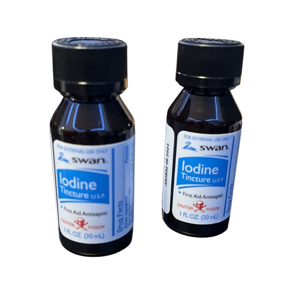 Swan Iodine Tincture 첫 번째 보조 무균 2% Iodine USP, 1 Oz 병, 2,4 또는 6 팩 (6)