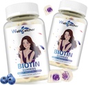 머리 성장을위한 Biotin Gummies - Multivitamin Sugar Free Vegan Chewable Hair Growth Gummy 여성 남성 키즈 블루 베리 맛 60 일 공급