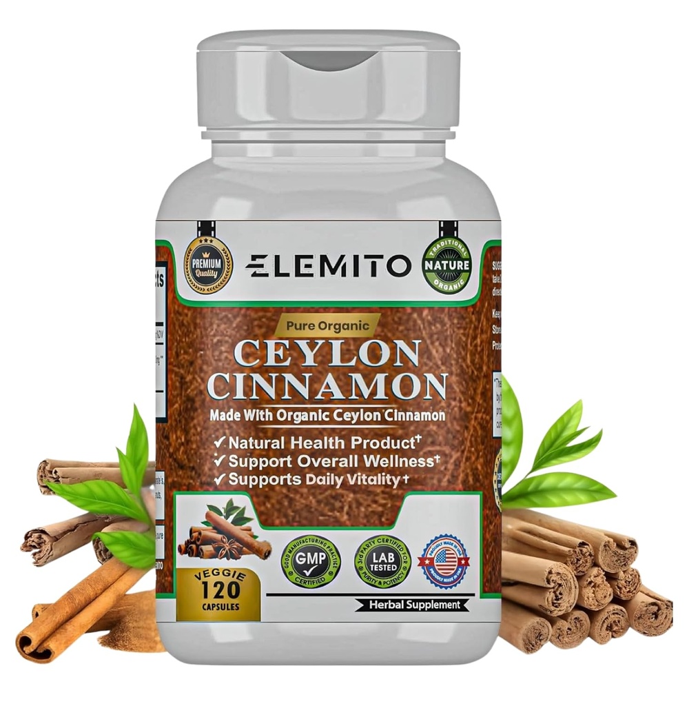Ceylon Cinnamon 캡슐, 에너지, 심장 및 대사 지원, 인증 유기 Ceylon Cinnamon 알약, 비 GMO, Vegan, 글루텐 - 무료 120 캡슐