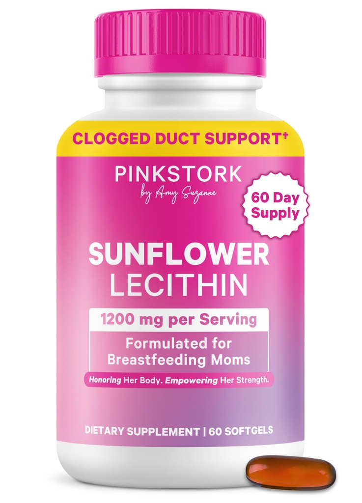 핑크 Stork 해바라기 Lecithin 보충 - 1200 밀리 그램을 위한 Cl에 의하여 기록되는 우유 덕트 - 대량 엄마를 위한 Breastfeeding 필수 - 지원 Breast 우유 교류 - 60 Softgels