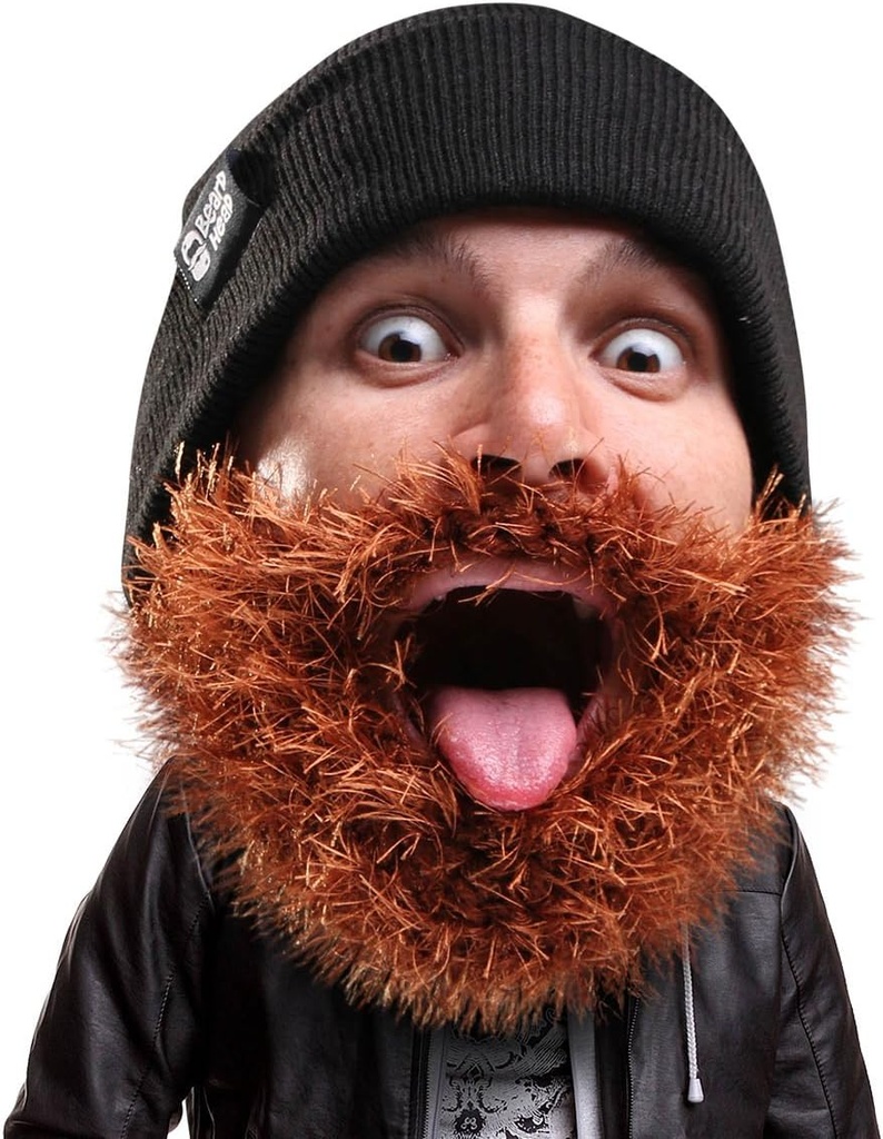 Beard Head Bushy Biker Beard Beanie - 재미 있는 니트 모자 과 가짜 Beard 의상 검정