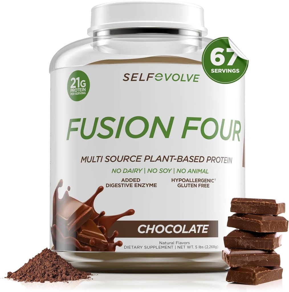 Fusion 4 채식 단백질 분말 - 21g 식물 기반 단백질 분말 - 글루텐 무료, 낙농 무료 및 간장 무료, 완두 단백질 BCAA의 - 초콜릿 맛 - 5lbs