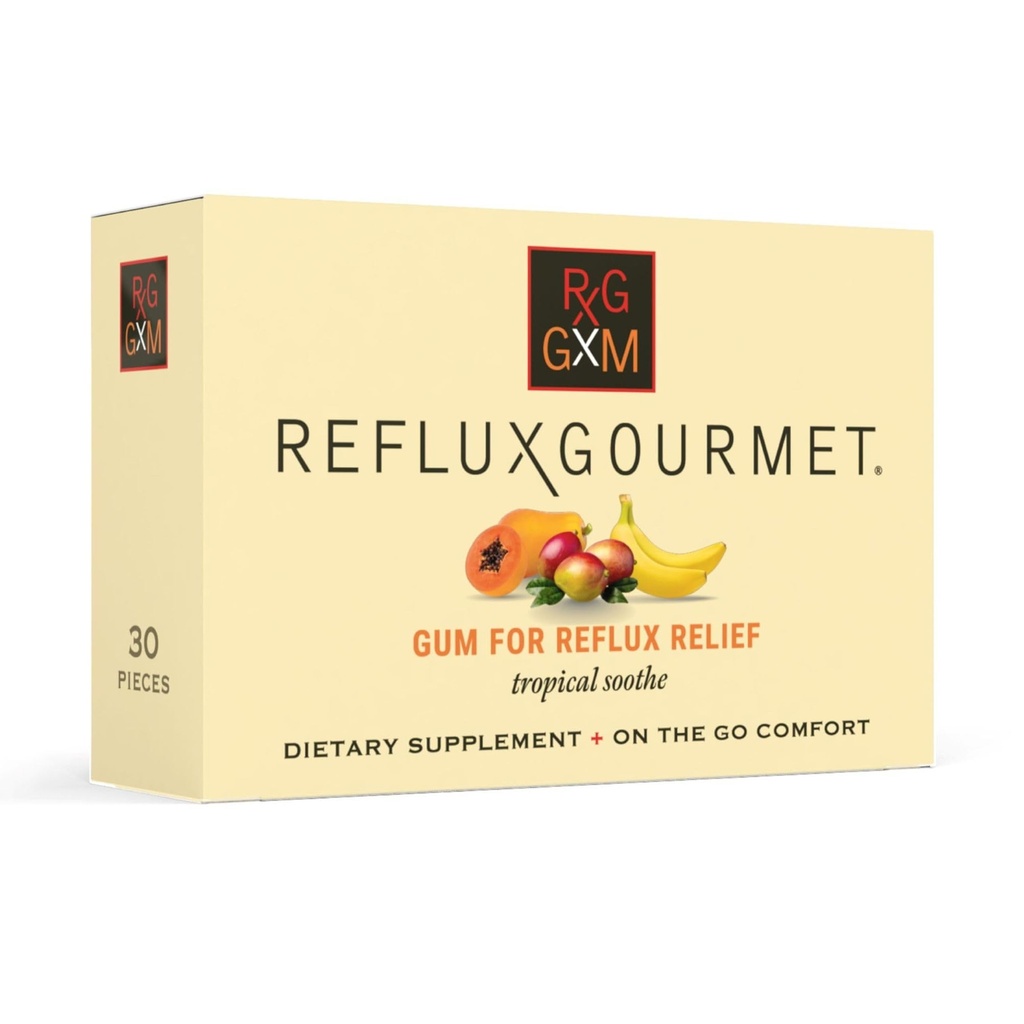 Reflux Gourmet Tropical Soothe Gum Alginate 치료 산성 Reflux, 구두, Cognitive 및 소화 지원, Ginger, Celeriac, Aloe, Sugar Free, Gluten Free, Vegan과 자연