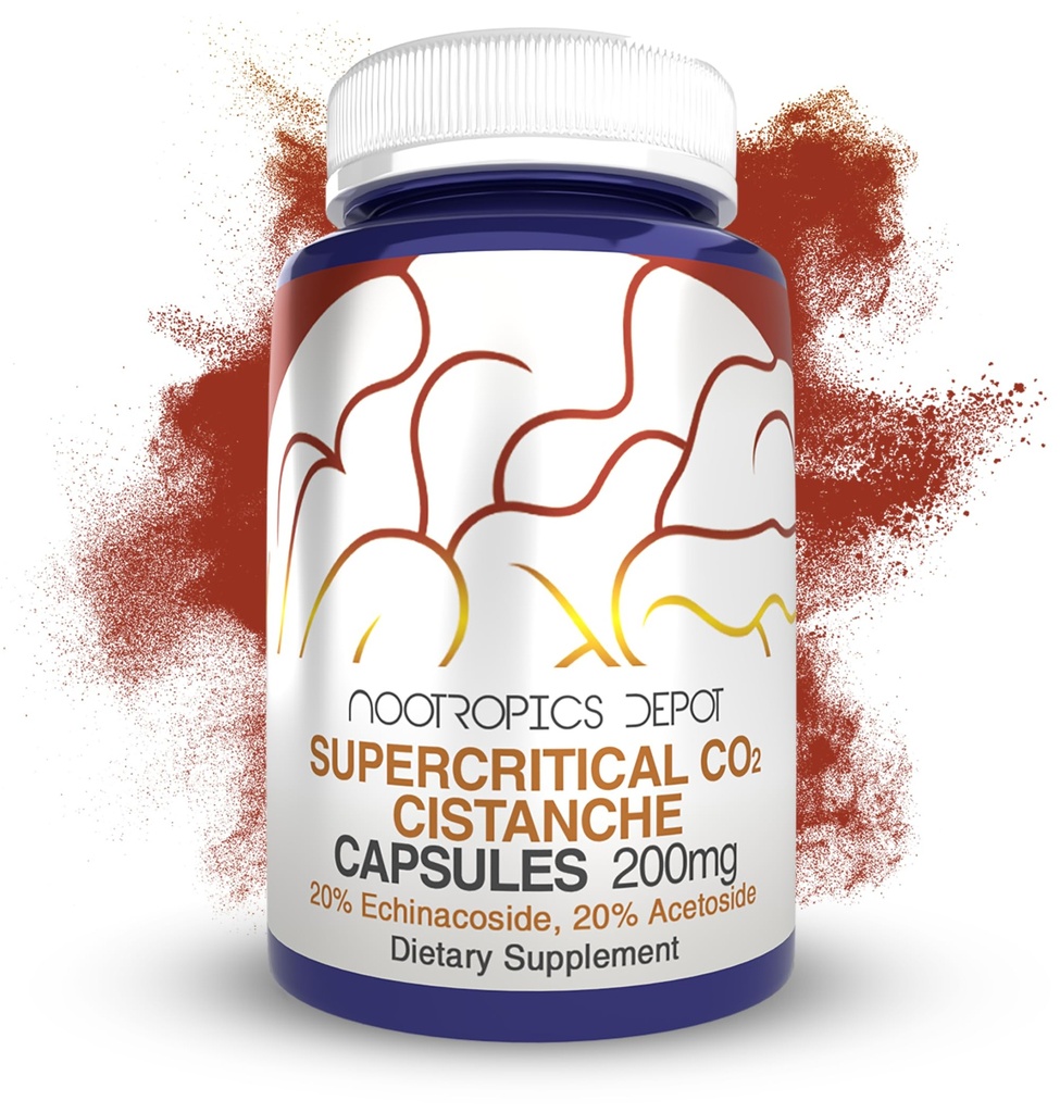 Nootropics Depot Cistanche Supercritical CO2 추출물 캡슐 | 20% Echinacoside + 20% Verbascoside (Acetoside) | 60 개