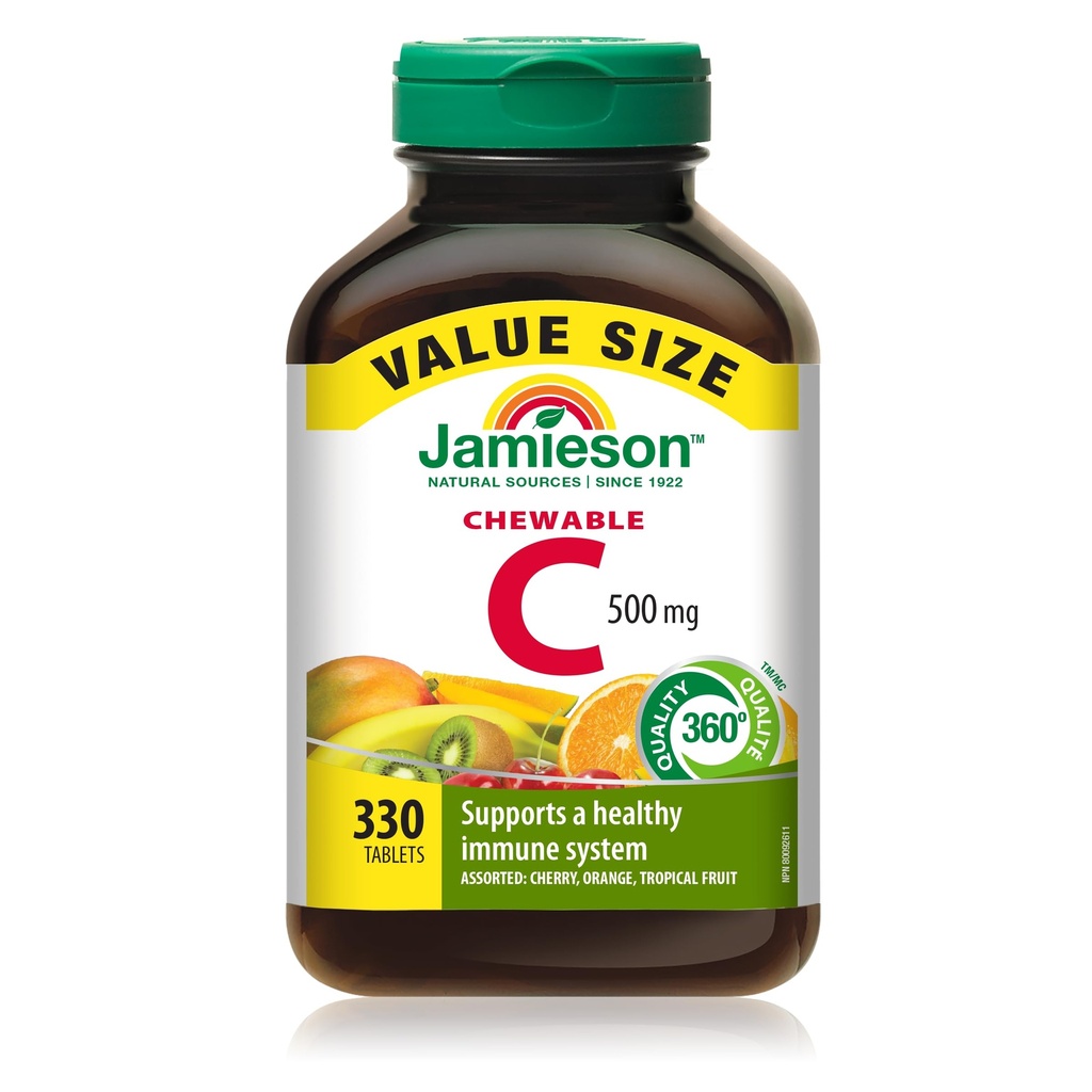 Jamieson Chewable 비타민 C 500mg 가치 보충교재 팩 (330 조사), 혼합 3개의 풍미