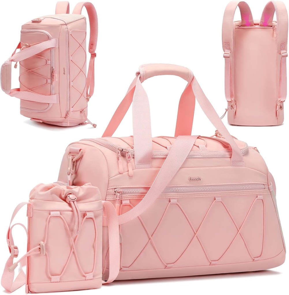 핑크 여성 40L 체육관 Duffel with Shoe Compartment - Weekender Overnight Bag - 개인 아이템 여행 운동 토트