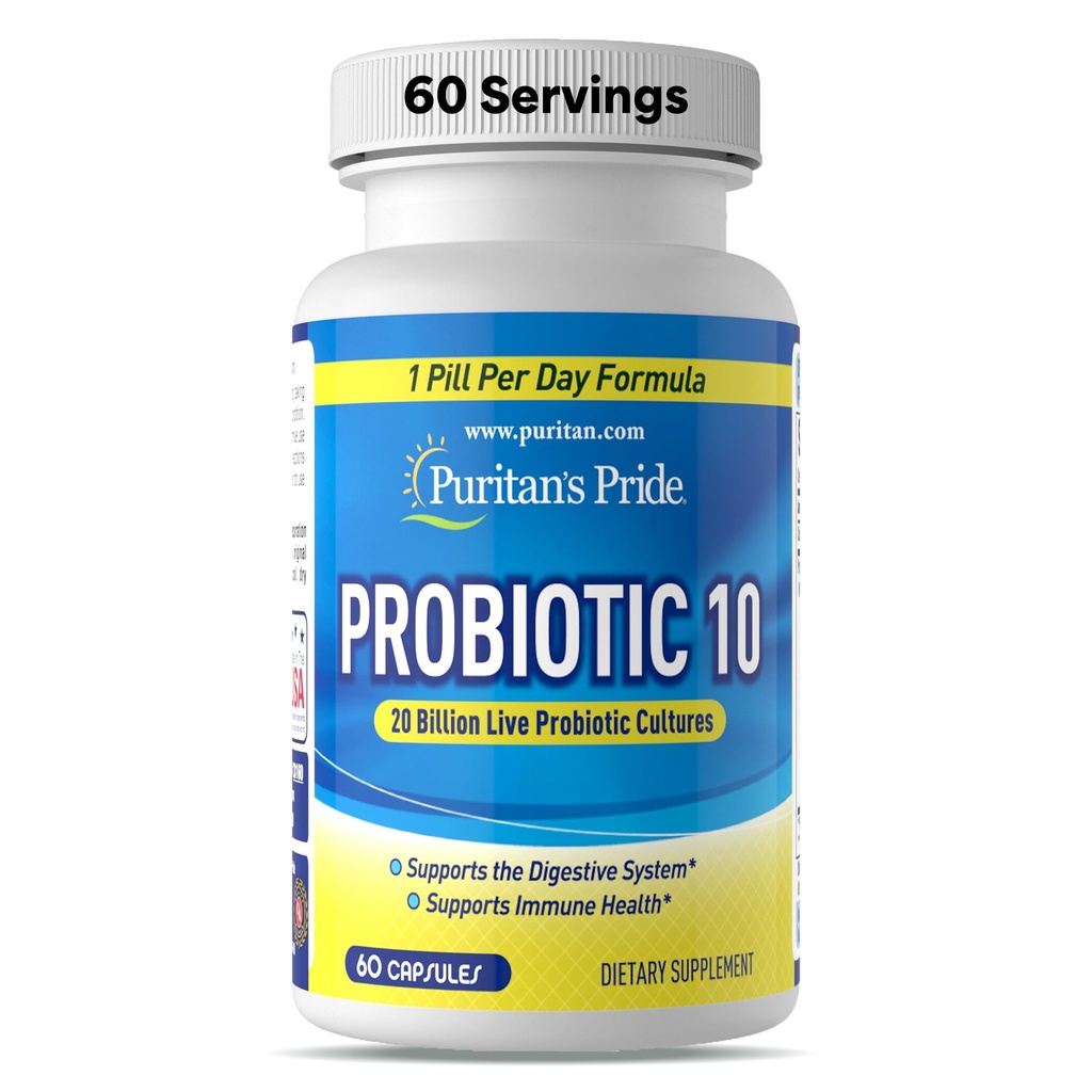 Puritan의 Pride Probiotic 10 with Vitamin D to Help Immune System Health*, 60 카운트, 화이트