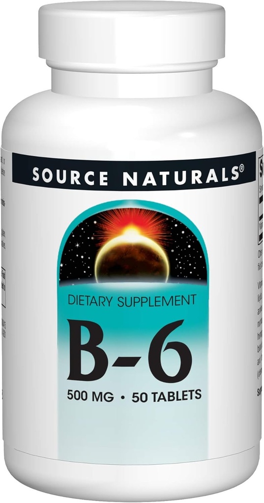 Source Naturals 비타민 B-6, 500 mg 면역 체계 지원 - 50 정제