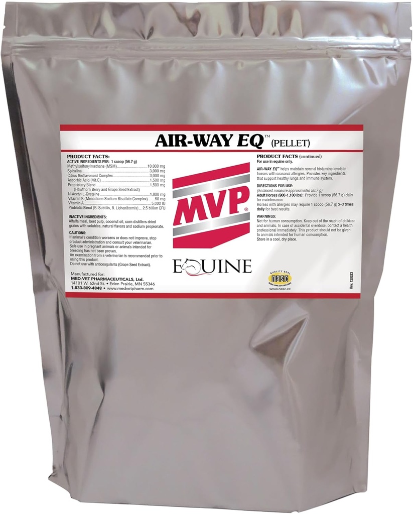 MVP Air-Way EQ (10lb)는 말에 있는 건강한 폐 기능 및 계절 알레르기 지원을 지원합니다