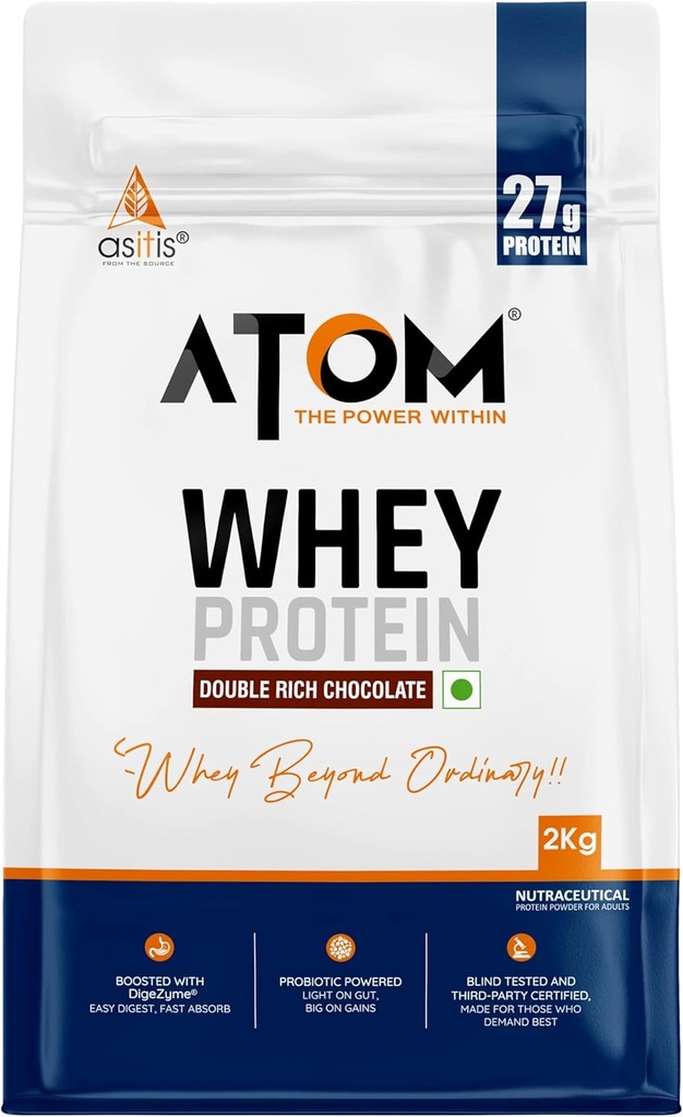 아염 영양 AS-IT-is Atom Whey Protein 2kg/70.5 Oz Digestive Enzymes | 정확도 및 순도 인증 미국 Labdoor | 더블 리치 초콜릿 맛 | 27g Protein | 5.7g Bcaaâ