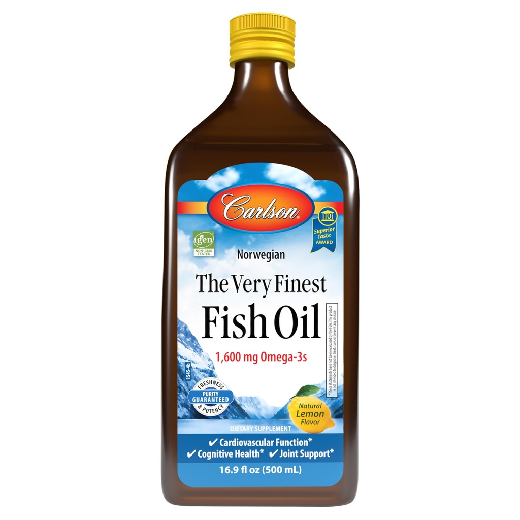 Carlson - 매우 Finest Fish Oil, 1600 mg Omega-3s, 액체 보충, 노르웨이, 야생 잡초, 지속 가능한 Sourced, 레몬, 16.9 Fl Oz