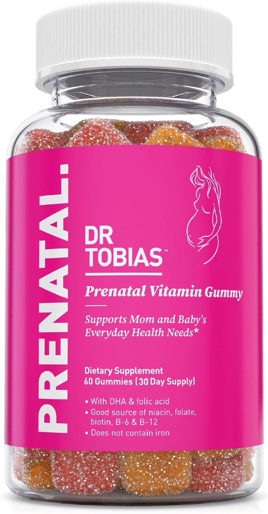 DHA와 Folic Acid, Niacin, Biotin, B6, & B12를 가진 Tobias Prenatal 비타민 Gummy, Iron Free Prenatal Vitamins, 60 Gummies, 30 서빙