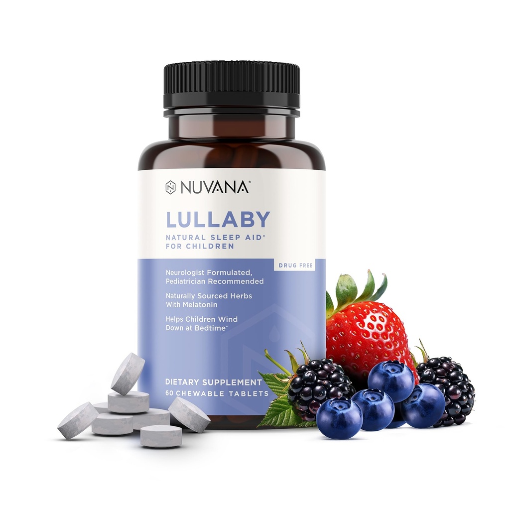Lullaby | Gentle Kids Natural Sleep Aid | 소아과 추천 | 맛있는 저당 멜라토닌 & Non-Habit Forming 혼합 Berry Chewable Tablet | Chamomile, Magnesium for Kids 3+