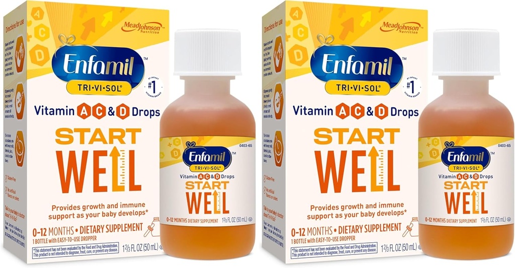Enfamil Prenatals & Baby Vitamins Tri-Vi-Sol Vitamin A, C & D Multi-Vitamin Drops for Infants, 지원 성장 & 면역 건강, 50 mL Dropper 병, 1.69 Fl Oz (패치 2),MJ-030