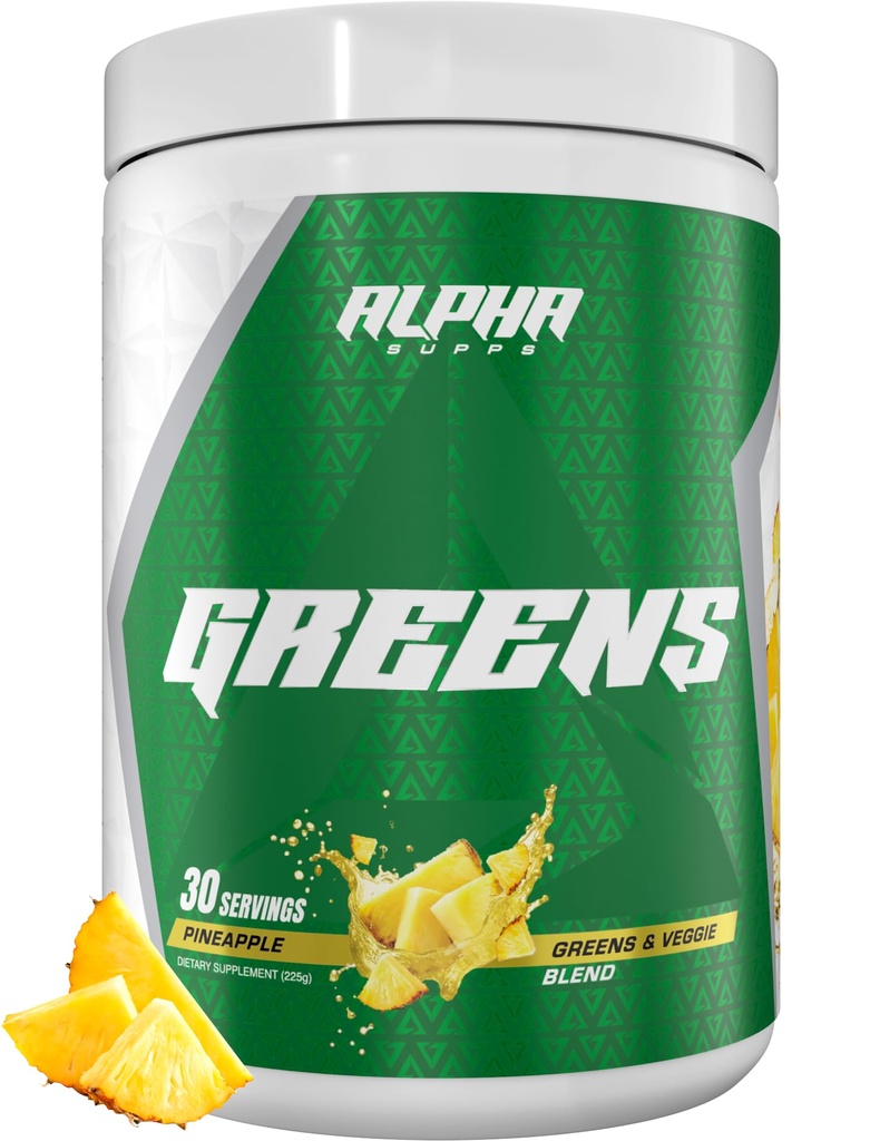 Alpha Supps - Alpha Greens Supplement | 과일 및 야채 슈퍼 푸드 분말 | 40 개 천연 식물 기반 성분 | Prebiotic & Probiotic Digestive Support Blend - 30 인분 (Pineapple)