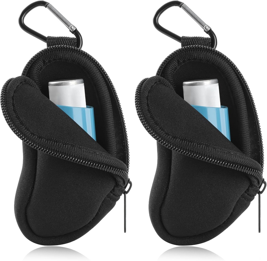 Asthma Inhaler 나르는 홀더 L 모양 흡입기를 위한 내오프렌 여행 흡입기 소형 부대, Inhaler 포함되지 않는 (검정 2PCS)