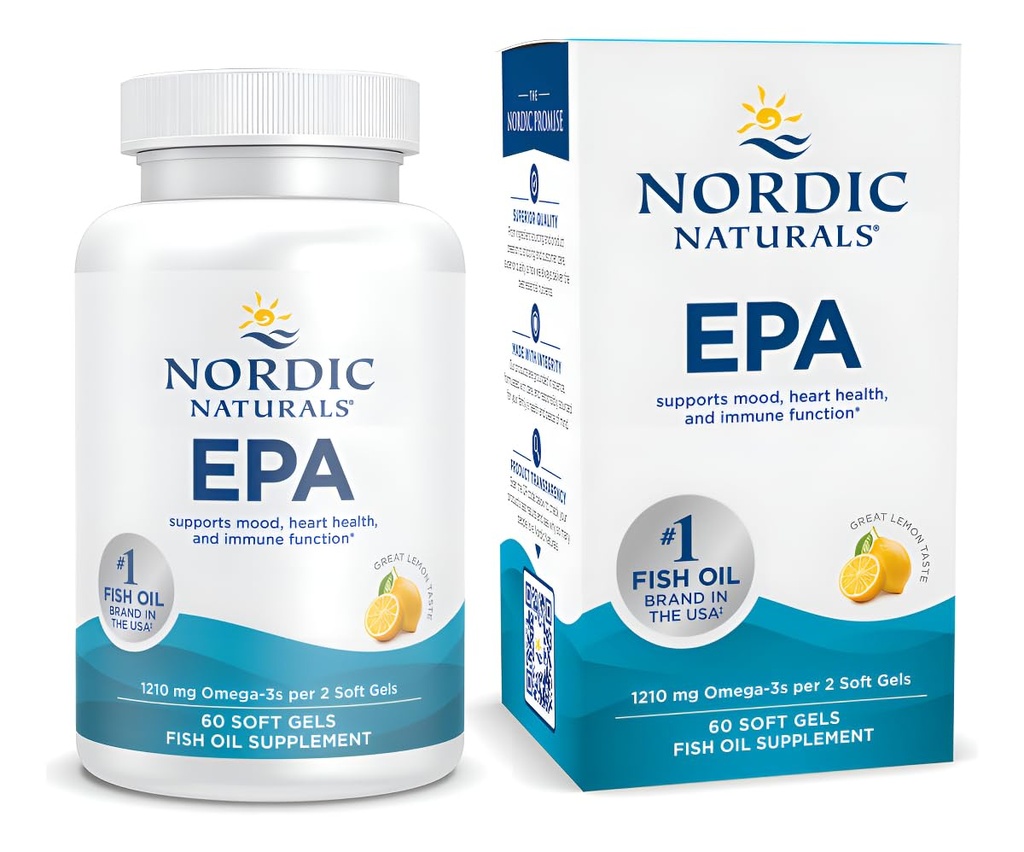 노르딕 자연 EPA, 레몬 - 60 소프트 젤 - 1210 mg 오메가-3 - 긍정적 인 무드, 심장 건강 및 건강한 면역을위한 고강도 EPA 공식 - 30 서빙