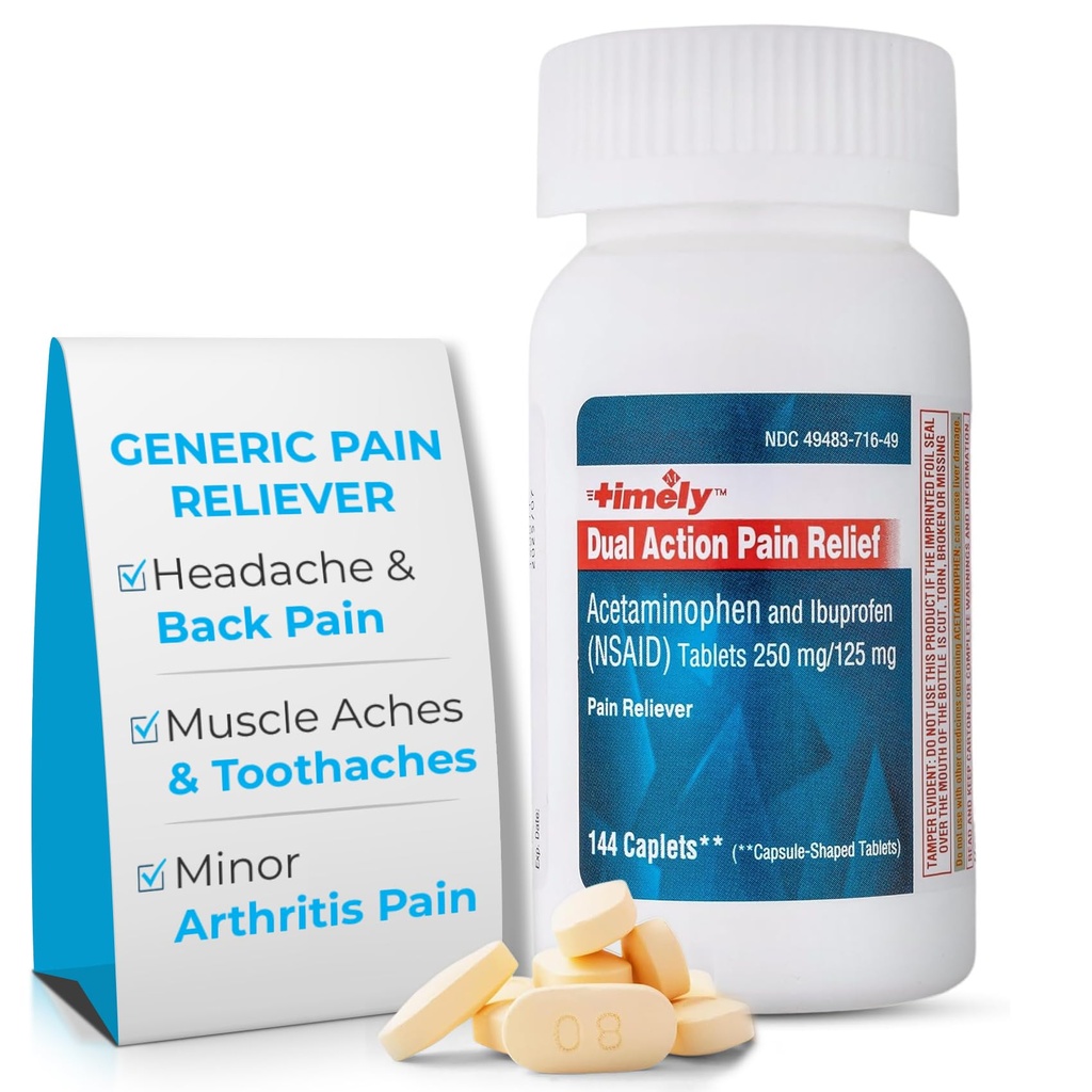적시 이중 작용 아세타미노펜 250 mg 및 Ibuprofen 125 mg – 일반적인 고통 Reliever, Fever 흡진기, 두통 기복, Menstrual 고통, Tooth Aches, 근육 Ache, 관절염 기복 - 144 조사