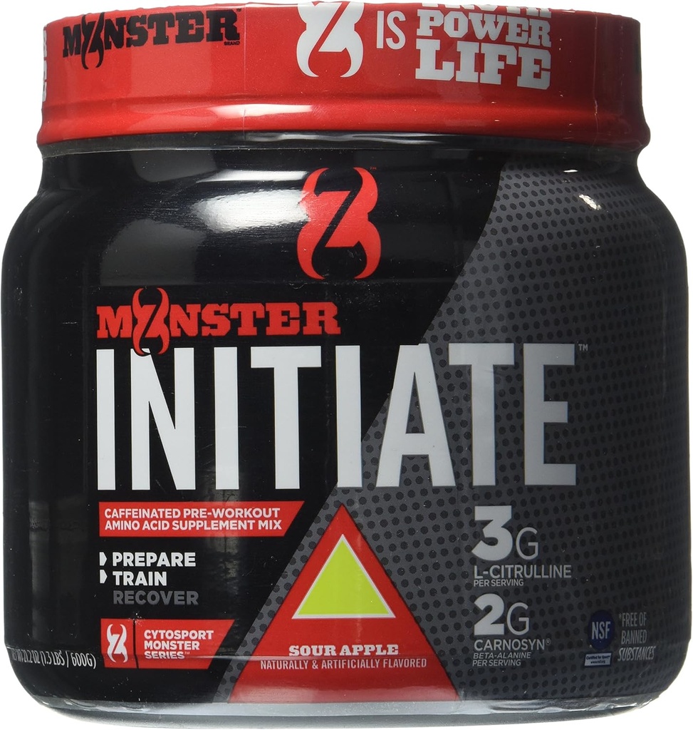 Cytosport 괴물 시작 영양 음료, 사전 운동 분말, Sour Apple 맛, 600 그램 (30 서빙)