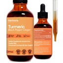 심황 3-in-1 액체 추출물 - Curcumin & Ginger, Black Pepper - 자연 초본 보충 - 면역 및 뇌 부스터 Tincture (2 FL OZ)
