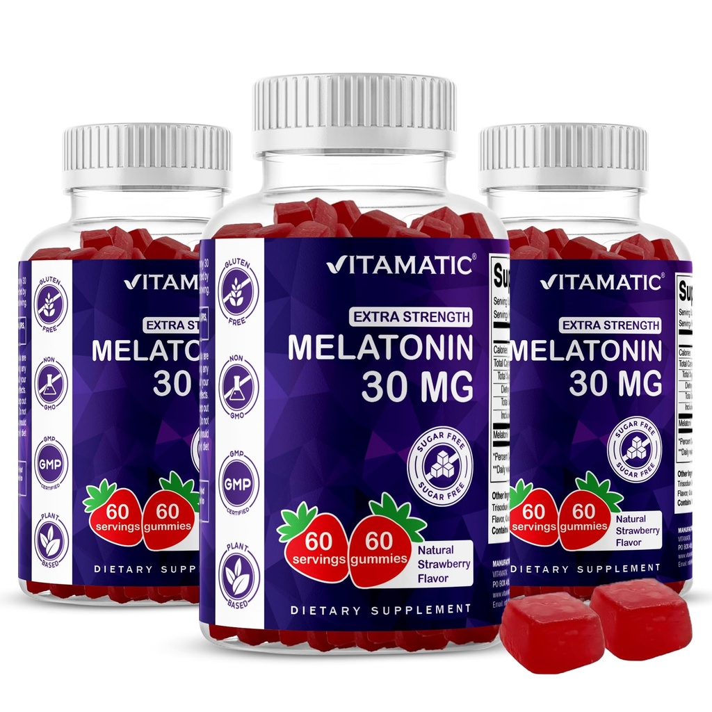 Vitamatic Sugar Free Melatonin 30mg per Gummy - 60 서빙 - 60 채식 Gummies - 보충 (60 개)을 형성하는 비하 비트