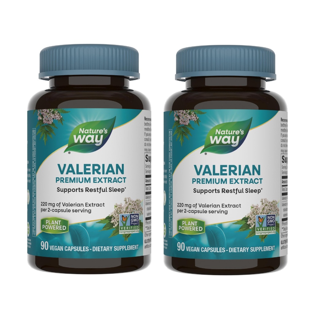 Nature's Way Valerian Premium Extract - 2 캡슐 서빙 당 발레리 추출물의 220 mg - 나머지 Sleep * - Non-GMO Project Verified - 초본 보충제 - 글루텐 무료 - 90 캡슐 (2 팩)