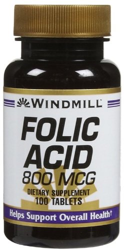 Windmill Folic 산 800 Mcg 탭, 100ct