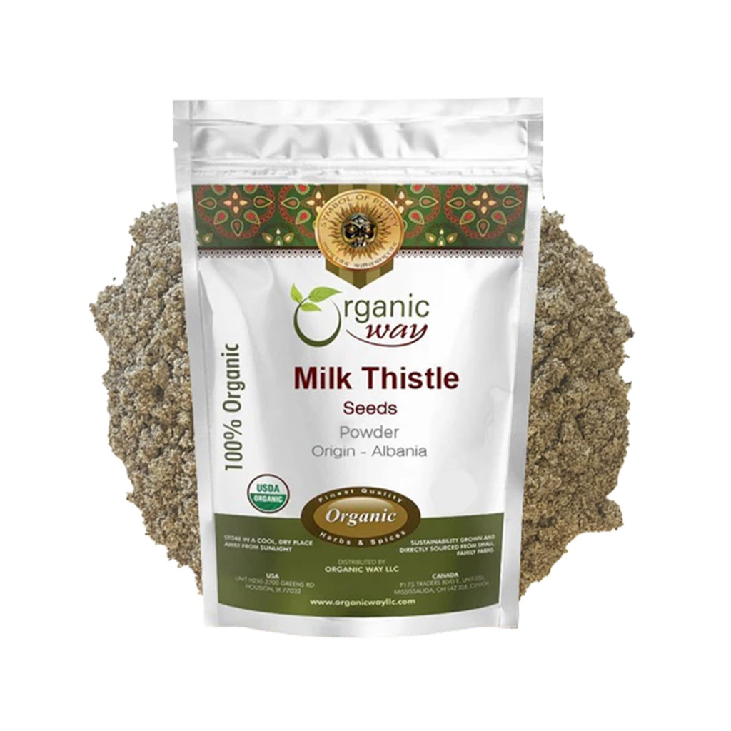 Organic Way Milk Thistle Seeds Powder (Silybum Marianum) - 허브 티 | 유럽 야생 - 해적 인 | 유기농 및 고셔 인증 | 비 GMO 및 글루텐 무료 | USDA 인증 | 원산지 - 알바니아 2 Oz (패키지 1)
