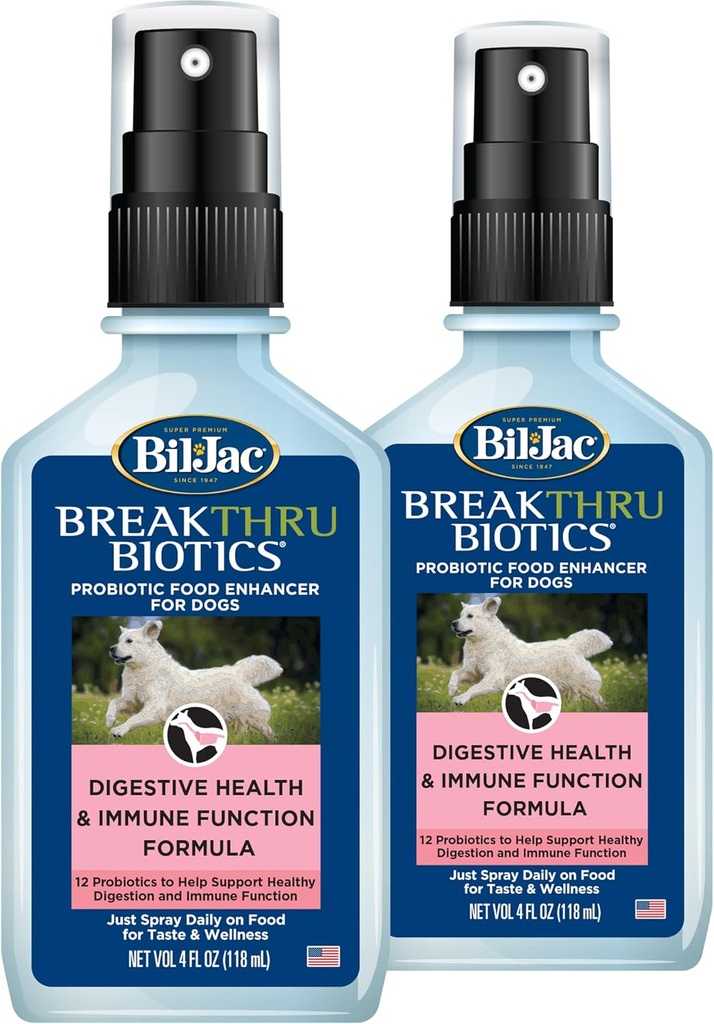 Bil-Jac Breakthru Biotics Probiotic Supplement for Dogs - 2-Pack, Premium Pet Digestive Health Support, Gut Balance 및 Immune System Boost를 위한 천연 성분이있는 Canine Food Enhancer