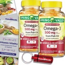 선택 번들 스프링 밸리 물고기 오일 오메가 3 지방산 보충 레몬 Softgels 500 mg 60 Ct 2 pk (120 총) + 비타민 가이드 및 알약 용기 (4 항목)!