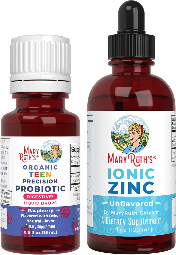 MaryRuth Organics Precision Probiotic for Teens (Raspberry) 및 아연 드롭 | Clean Label Project Verified® | 구트 헬스 비타민, 면역 지원 및 전반적인 웰빙 | Vegan, Non-GMO, 글루텐 프리
