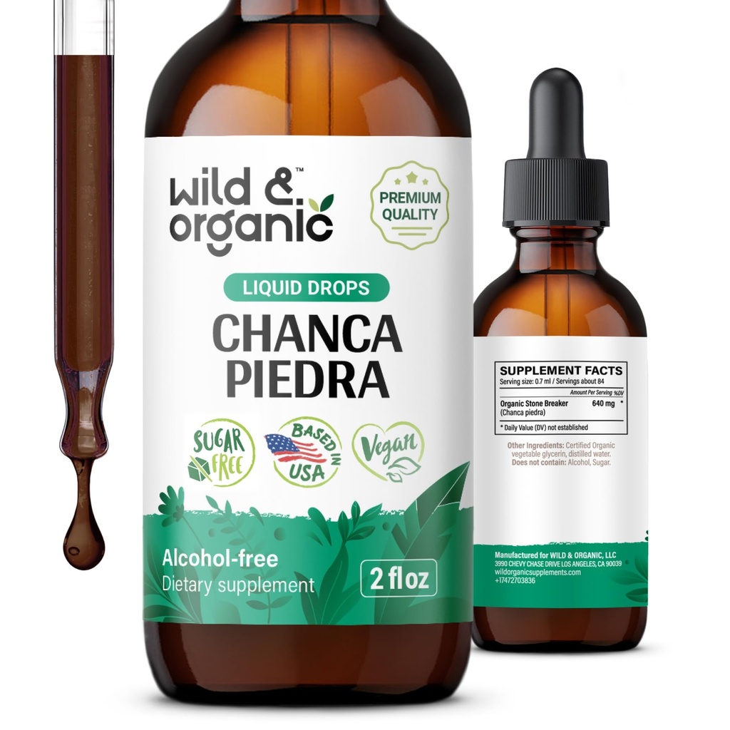 Wild & Organic Chanca Piedra Liquid Extract Drops - Kidney Stone & Gallbladder Support - Urinary Tract Well-Being을위한 초본 Tincture - Vegan, Sugar & Alcohol-Free - 2 fl oz