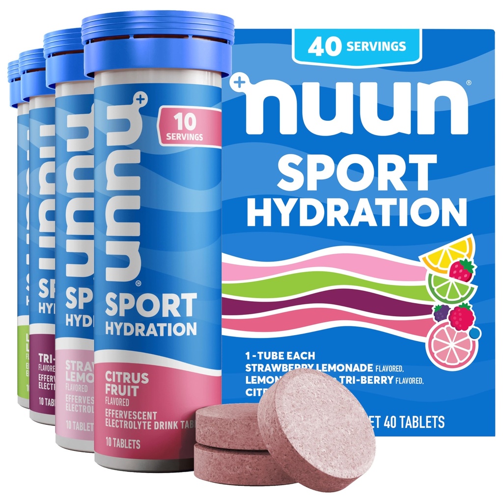 Nuun Sport Proactive Hydration, 혼합 맛, 4 팩 (40 서빙)을위한 전해질 정제