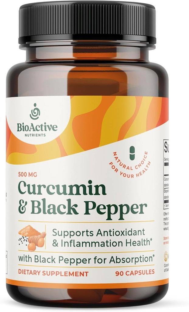 제일 흡수를 위한 까만 고추를 가진 BIOACTIVE NUTRIENTS Curcumin, 90의 캡슐