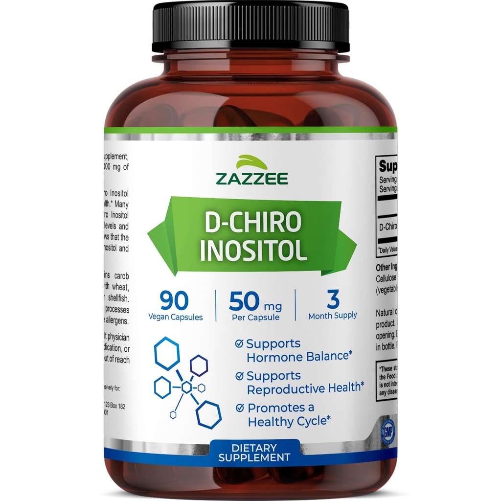 Zazzee D-Chiro-Inositol, 캡슐 당 50 mg, 90 Vegan 캡슐, Myo-Inositol와 함께 40 : 1 비율, 3 개월 공급, 100 % 채식, 비 GMO