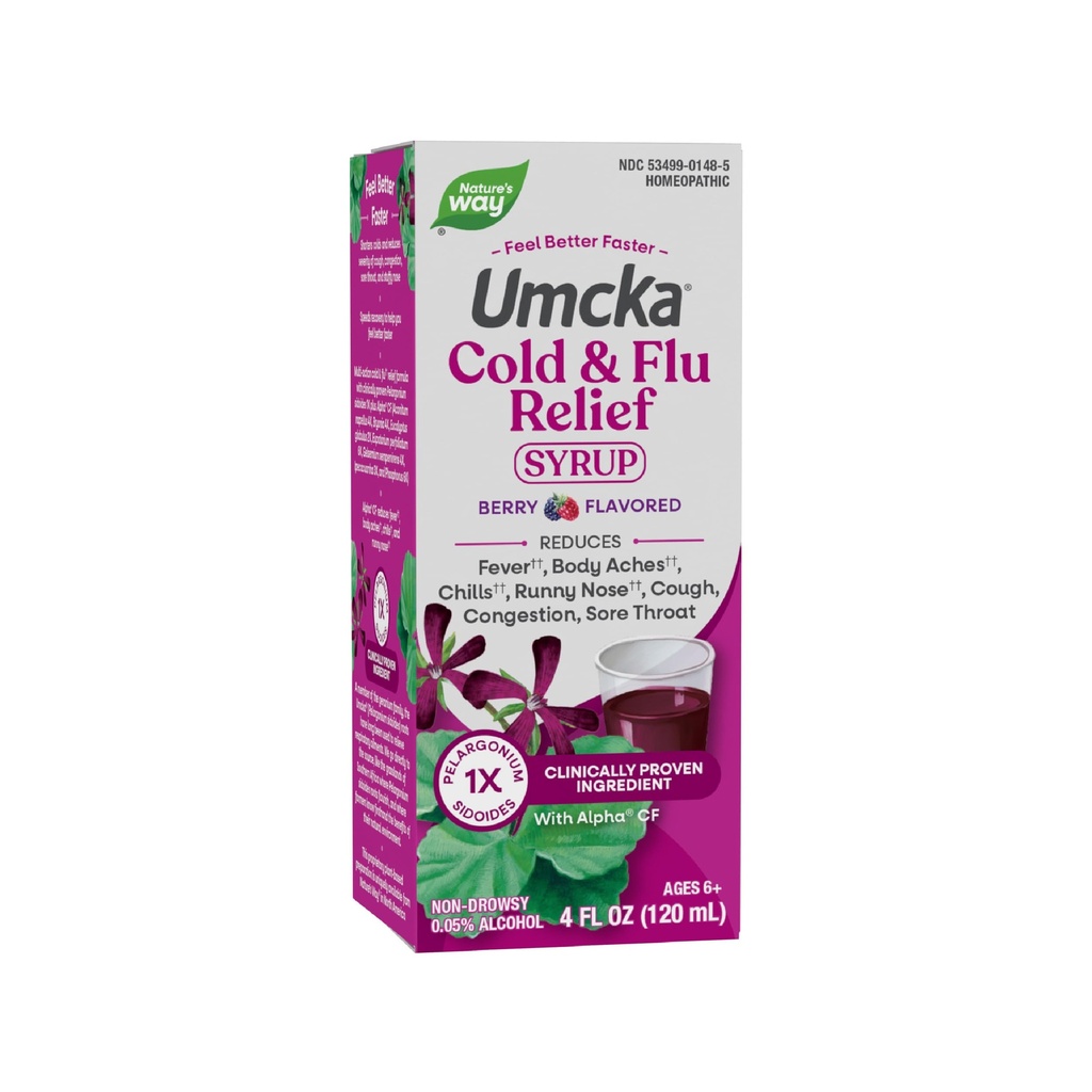 자연의 방법 Cold+Flu 기복 Syrup, Umcka, Fever*, Sore Throat, 기침, Congestion, 몸 Aches*, Homeopathic, Phenylephrine 무료, 0.05 % 알코올, Berry 맛, 4 Fl Oz (패키지 May Vary)