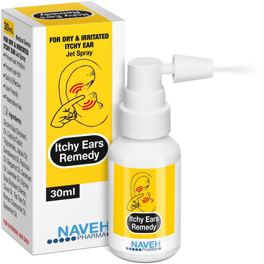 NAVEH PHARMA® Itchy Ears Remedy: Ear Cleaning and Itch Relief | Ear Itchiness의 모든 원인 | Eczema 치료를위한 제트 이어 스프레이 및 막힘 귀 구호 | 귀 왁스 제거제 및 귀 세척 (1 Fl Oz)