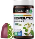 BIO KRAUTER Resveratrol Gummies - 1000 mg 힘 - 60 Vegan Chews - 98% 순수한 Trans Resveratrol 보충교재 - 산화 방지제 지원